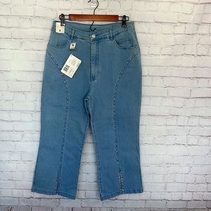 NWT LAFEI•NIER Bejeweled denim capris size 9
